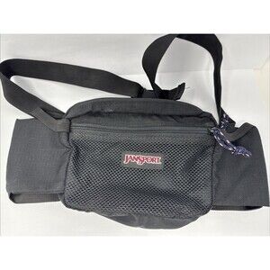 Vintage Large Jansport Hiking Black Fanny Pack Waist Water Bottle Holders y2k